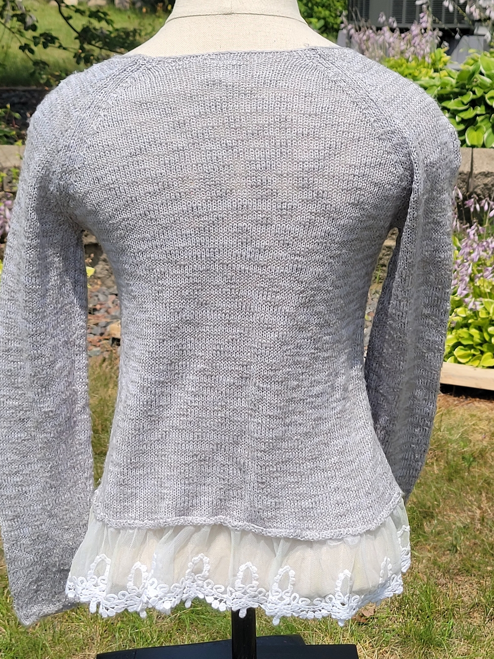 Mudd size 10 girl's gray knit sweater with lace decor on side hem - Picture 2 of 6